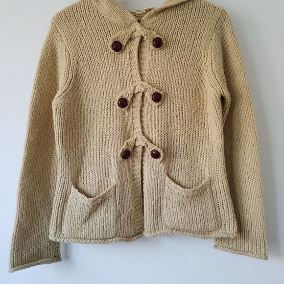 Anthropologie Moth Knit Wool Blend Hooded Cardigan Sweater Medium - Picture 5 of 11